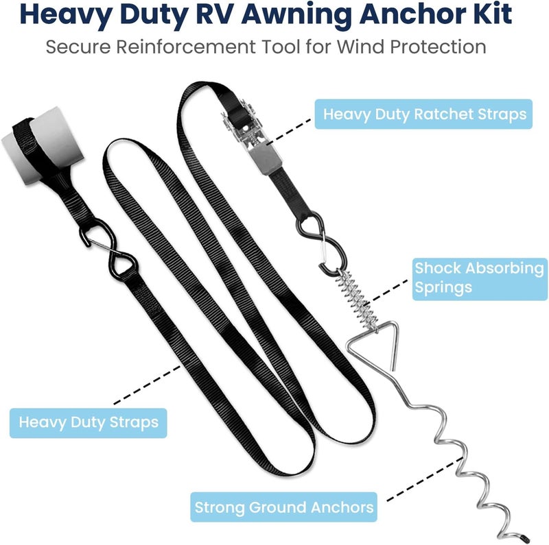 Safoner Heavy Duty RV Awning Tie Down Kit, Campers Awning Anchors Accessories - Image 2